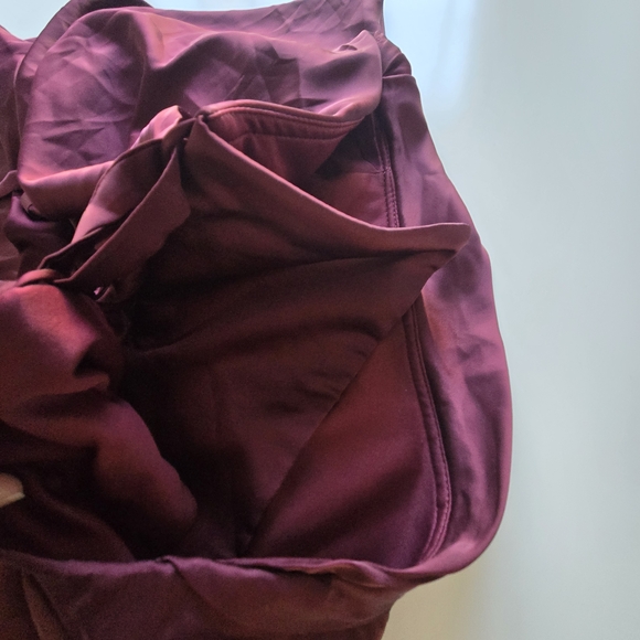 Wear Your Love Burgundy Satin Style Asymmetrical Sleeve Midi Dress Formal - Picture 13 of 15